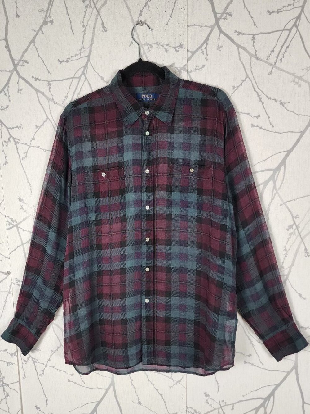 Polo Ralph Lauren Sheer Plaid 100% Silk Button Front Shirt